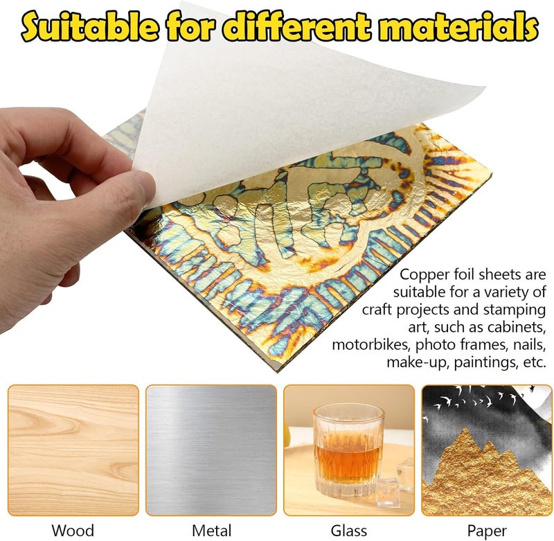 Sekonow Variegated Gold Leaf Sheets 50pcs, Colorful Imitation Gold Foil Sheets Paper Booklet for Art Craft Painting Gilding Decoration, 5.5" x 5.5", Heart - Image 4